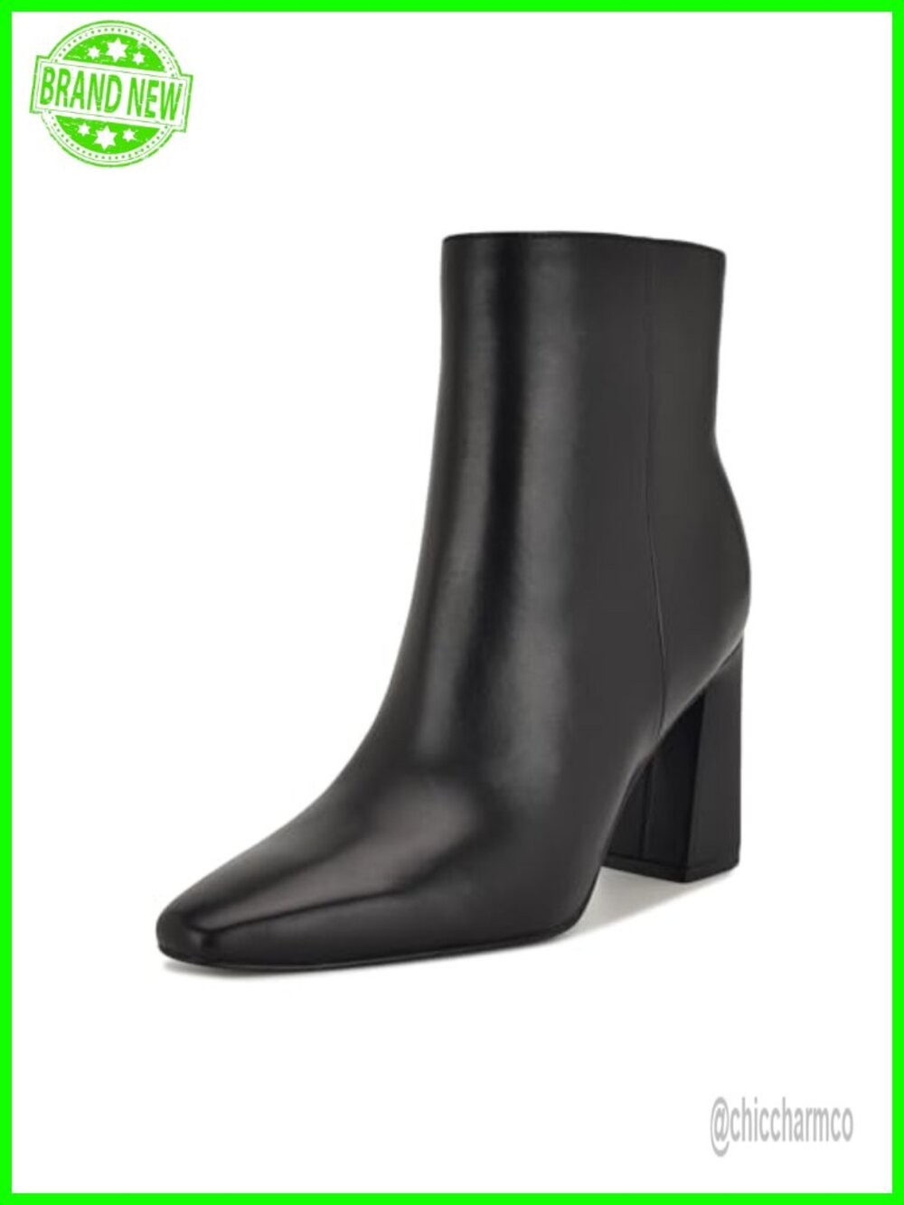 Nine West Reraye Leather Ankle Booties Snip Toe Block Heel